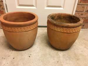 Two shapely, decorated Terracotta Pots