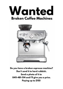 Wanted: Wanted to buy: broken coffee machines