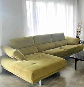 Nick Scali 3 Piece Fabric Lounge 2.5/3.0 w/Chaise/Ottoman RRP $6k VGC