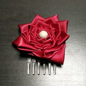 Handmade kanzashi rose hairpin