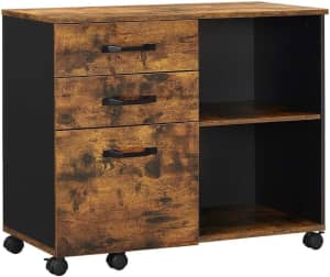3-Drawer File Cabinet with Open Compartments for A4 Rustic Brown and B
