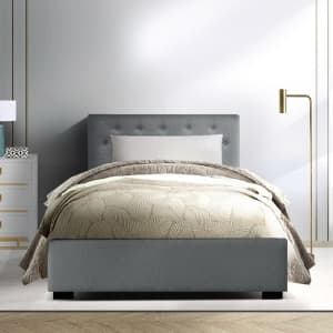 Vila Bed Frame Fabric Gas Lift Storage Grey King Single