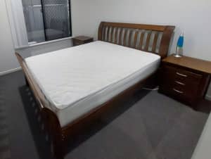 Full bedroom suite (bed, bedside tables, mattress and protector)