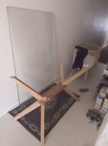 Dining table glass, wooden stand, excellent condition 