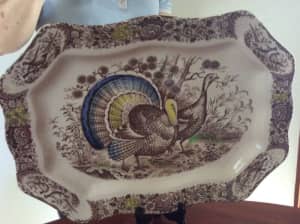 Vintage large turkey picture serving platter tray plate - no damage