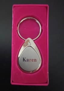 Engraved -Karen- metal pendant key ring
