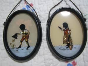 Made in Czechoslovakia Antique Miniature Boy Gild Wall Picture Oval