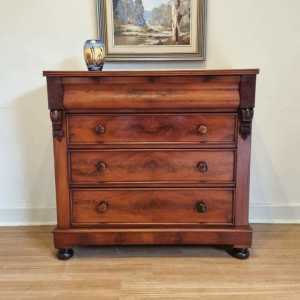 Antique Victorian Flame Mahogany Chest of Drawers/Tallboy. C1880s.
