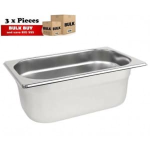 3Pcs S/Steel Container Gn 1/4 Gastronorm Tray Foodgrade 100mm Deep