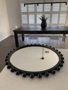 $1,100 Coco Republic Designer Round Circle Black Wood Ball Bead Mirror
