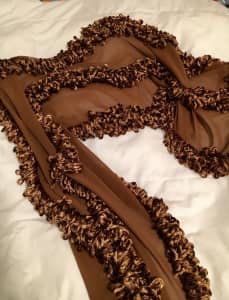 Shawl in beautiful Tan Silk with a Looped Boucle Yarn Trim - Race Day