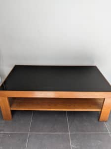 Strong Timber Legs Coffee Table / Centre Table with luxury black Glass