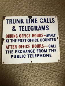 ENAMEL TRUNK LINE CALLS & TELEGRAMS SIGN ORIGINAL
