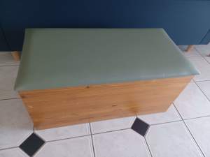 Wooden toy box with padded vinyl lid
