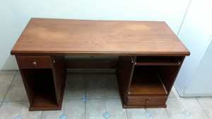 Desk, solid timber with drawers and pc shelves