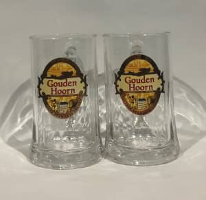 SET OF 2 NEW Vintage Gouden Hoorn Belgian Belgium Beer Glasses 300ml