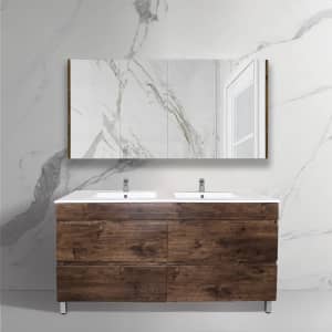 150cm Freestanding Bathroom Vanity With Legs Dark Oak With Double Bowl
