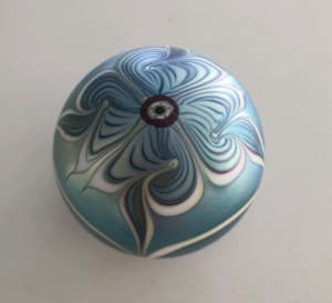 Orient & flume blue feather glass paperweight 