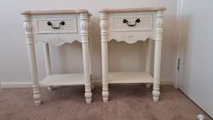 Cream Wooden Bed Side Tables