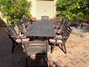 Wooden outdoor dining setting - table & chairs