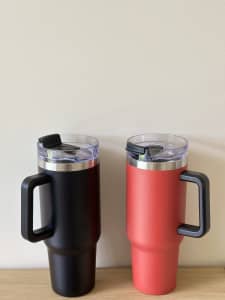 premium insulated stainless steel tumbler with handle and straw