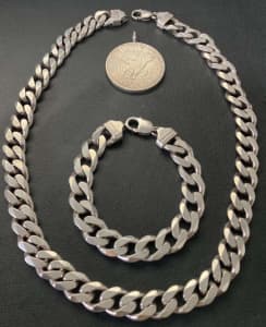 Sterling Silver Men's Curb Chain VERY HEAVY - 1.3cm Width - 20 22 24 26  30