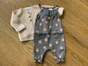 Next (UK) Girls Overalls & Cardigan - Size 000 (0-3m) - One As NEW