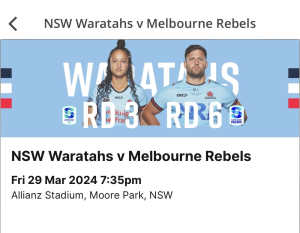 NSW Waratahs vs Melbourne Rebels (x6)