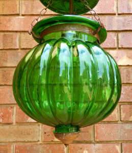 Vintage Green Glass Round Pendant Light Fitting