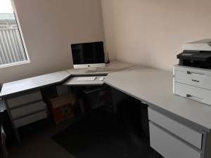 Large L-shaped grey veneer office or student desk