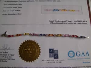 one stamped 14K(585)white gold fancy sapphire and diamond bracelet
