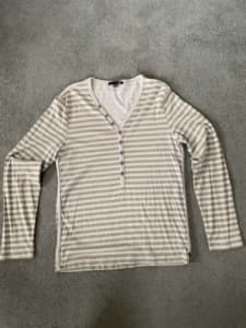 Small Mens SABA Long Sleeve T Shirt - Coffee Brown Stripe Pattern 