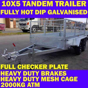 10x5 galvanised box tandem trailer with mesh cage 70x50 chassis