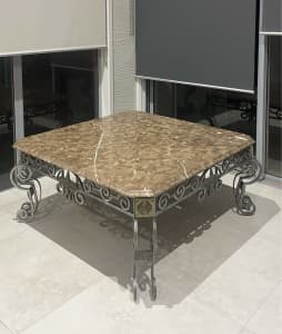 Coffee table- marble top, caste iron base