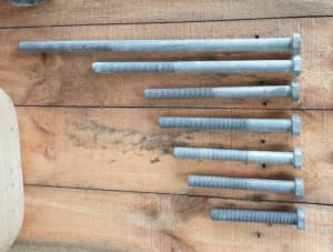 Assorted length 16x2mm bolts and coach bolts