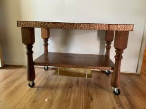 *REAL* COPPER plated Side table/ tv unit/ wheels/ buffet