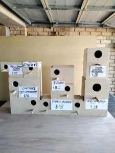 Nesting boxes for a variety of birds. 