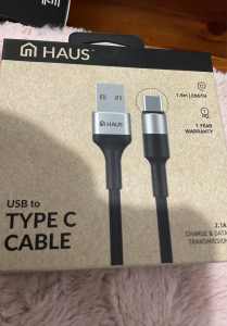 HAUS USB TO TYPE C CABLE WALK N TALK USB A WALL CHARGER