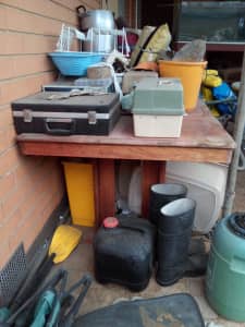 Solid Timber Table or garage work bench & 4 Chairs (CAN DELIVER)