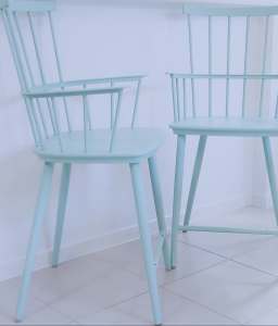 BEAUTIFUL TURQUOISE BLUE, 2 Over-Scale Classic Windsor Style Stools. 