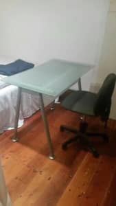 Desk -  Glass - Opaque colour  Good condition - Desk &  chair