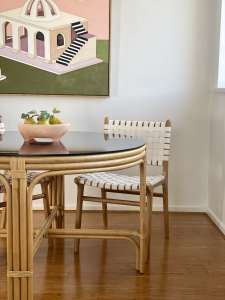 Rattan dining table.