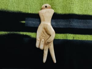 Peace Sign Pendant Bead in Carved Ox Bone Brown 60mm
