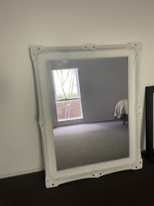 Mirror large white wooden frame