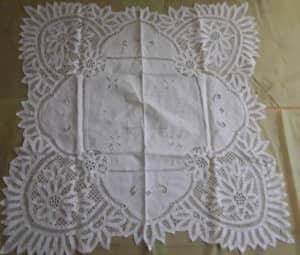 Pure Linen Table cloth with Vintage Lace Edging Never been used