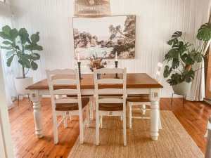 Solid timber dining table and 5 x chairs