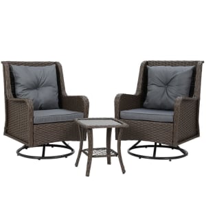 Outdoor Chairs Patio Furniture Lounge Setting 3 Pcs Wicker Swivel Chai