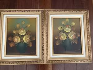 Original framed paintings yellow roses