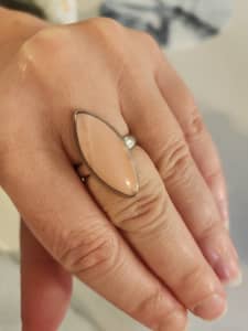 Vintage Sterling Silver Pink Opal Ring, Size N Approx
