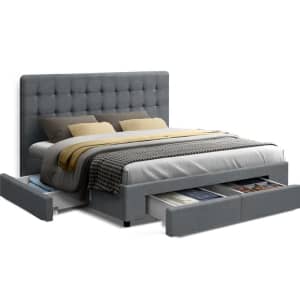 Artiss Avio Bed Frame Fabric Storage Drawers - Grey Queen...